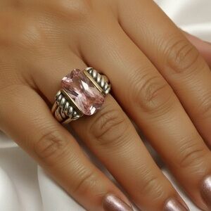 Isla Pink Rose Quartz Sterling Silver and Gold Cocktail Ring
